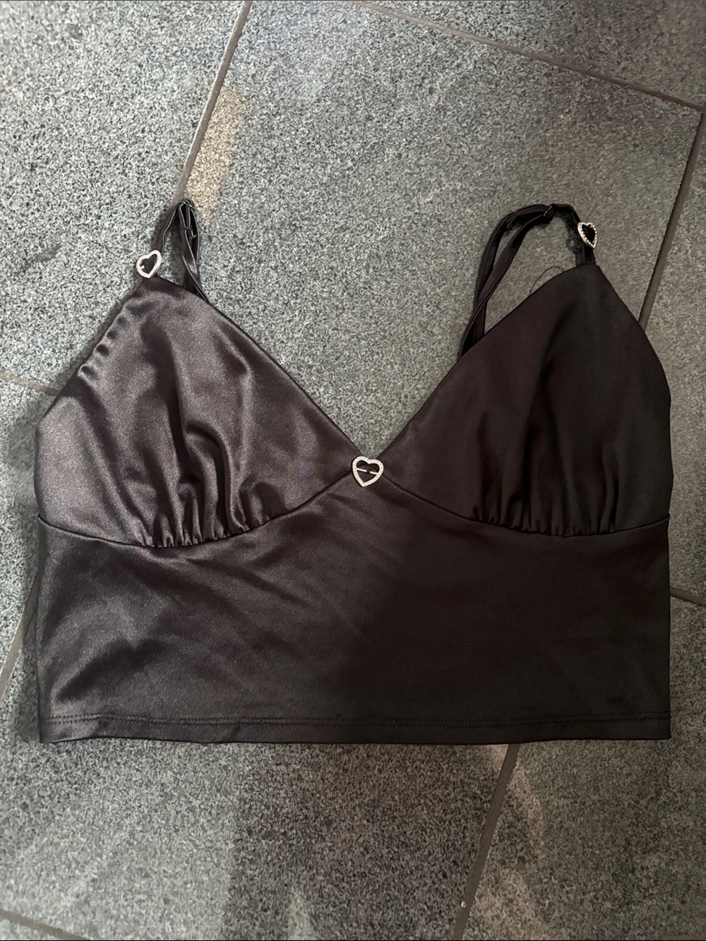 Ardene Black Satin Bralette with Heart Hardware
